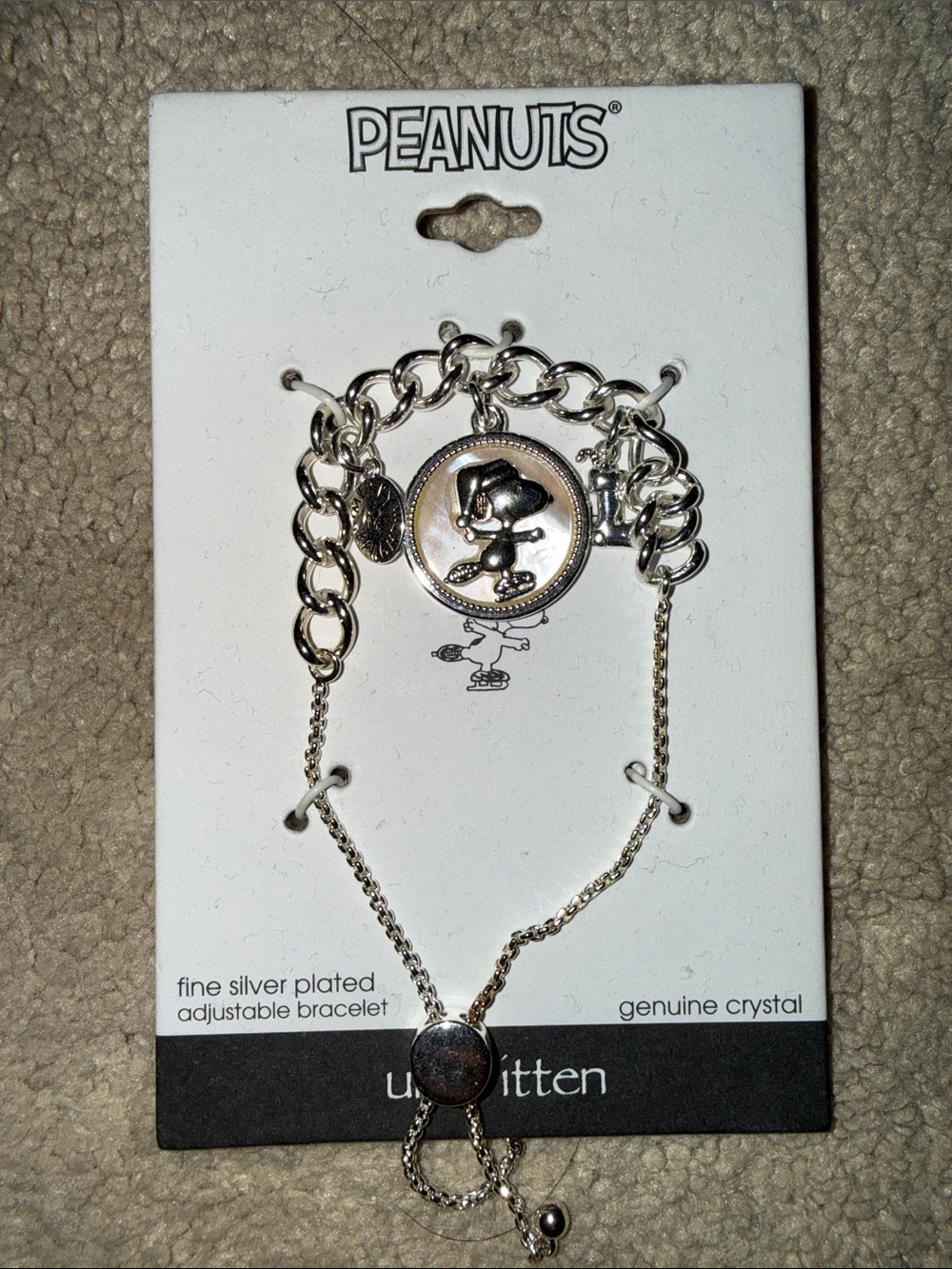 Peanuts Silver Snoopy Charm Bracelet with Crystal Accents